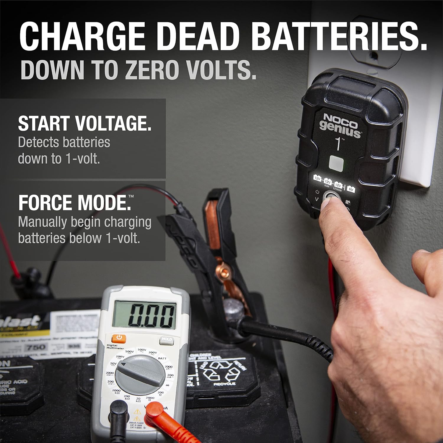 NOCO GENIUS1 1A 6/12V Smart Battery Charger, Trickle Charger & Maintainer | Overcharge Protection, Desulfator, Temperature Compensation, Force Mode, For Lead-Acid (Wet, Gel, AGM) & Lithium (LiFePO4) - Image 3