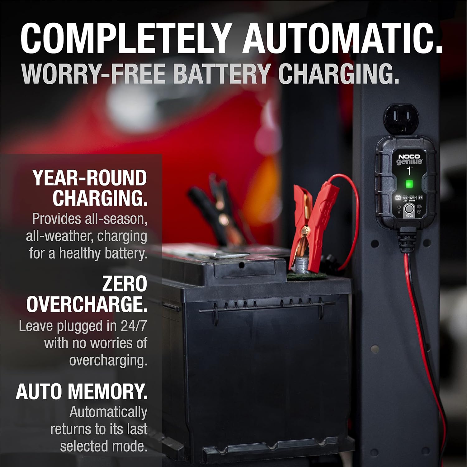 NOCO GENIUS1 1A 6/12V Smart Battery Charger, Trickle Charger & Maintainer | Overcharge Protection, Desulfator, Temperature Compensation, Force Mode, For Lead-Acid (Wet, Gel, AGM) & Lithium (LiFePO4) - Image 7
