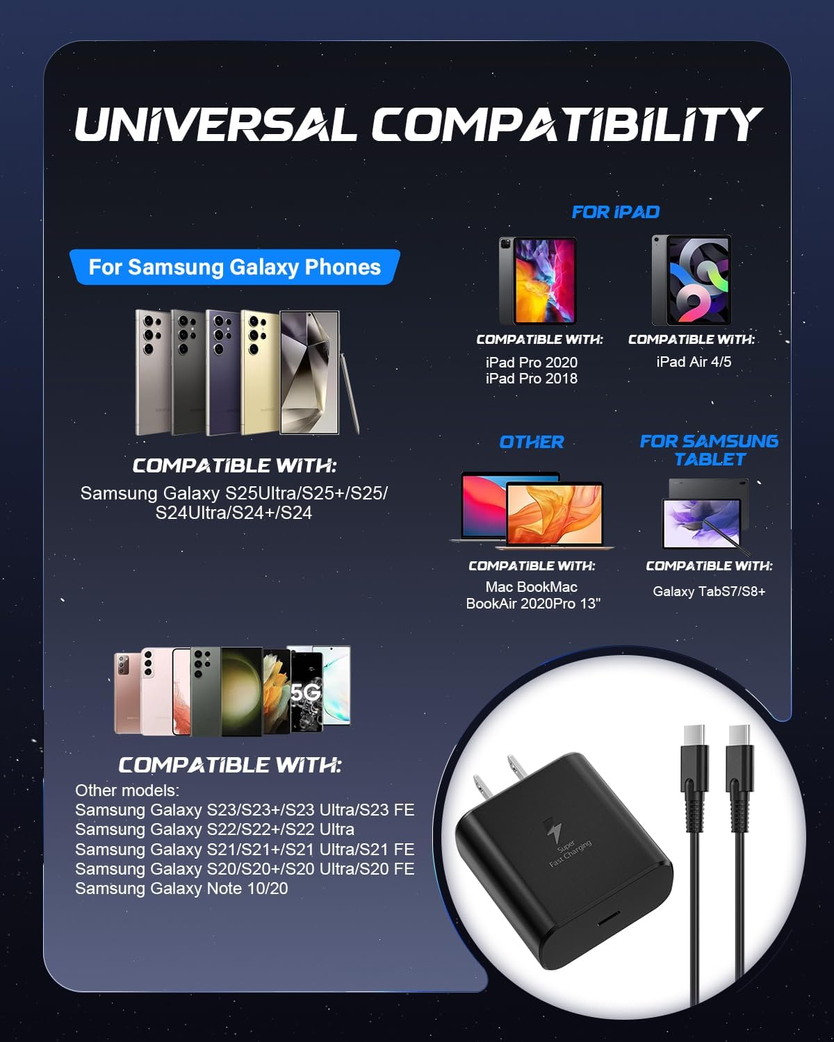 45W Super Fast Charging Type C Chargers USB C Charger Block | for Galaxy S26 S25 S24 S23 S22 S21+/Ultra/Phone 17/16/15 Pro Max/Air/15/16 Plus-Black,with Long 6FT USB-C Charging Cables - Image 5