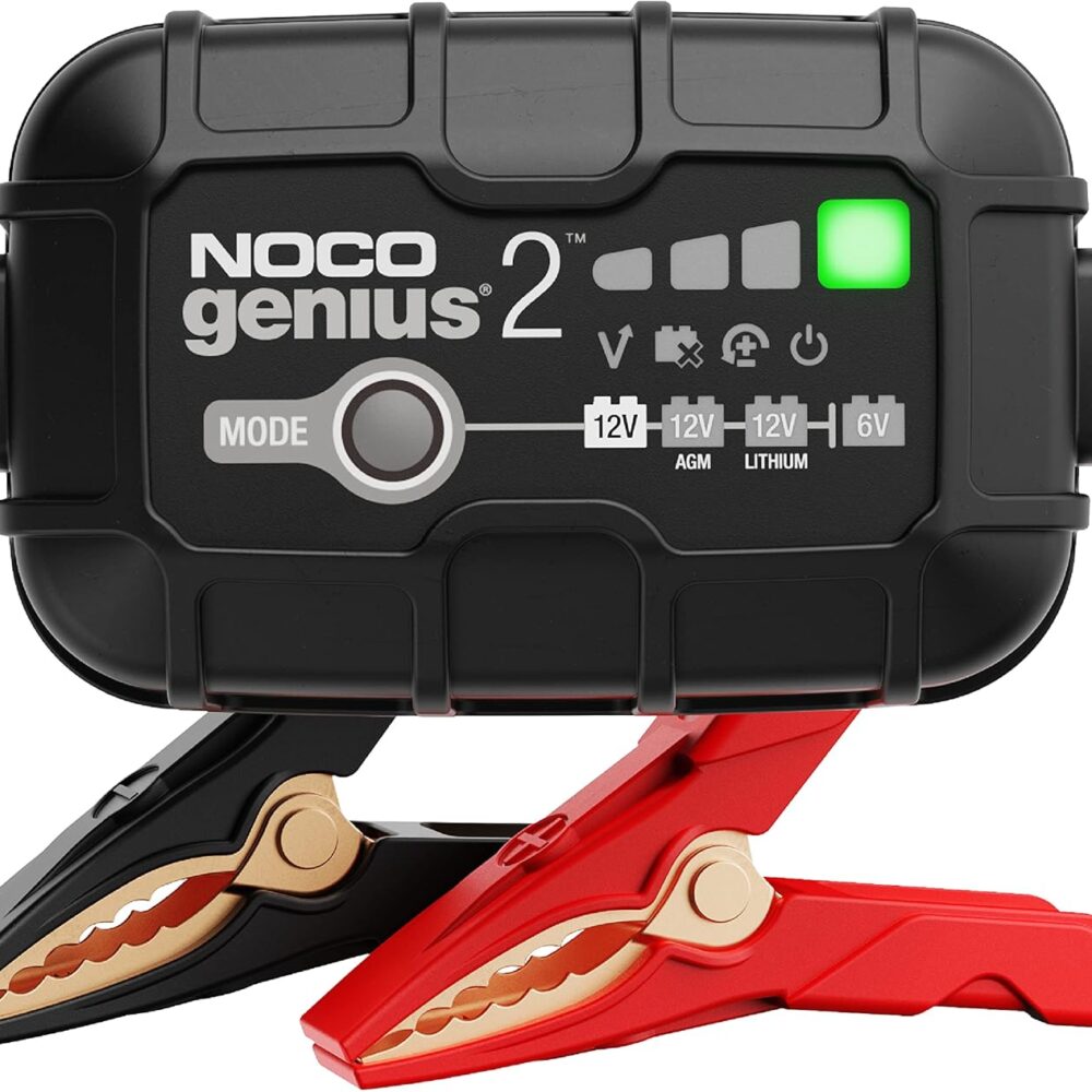 NOCO GENIUS2 2A 6/12V Smart Battery Charger, Trickle Charger & Maintainer | Overcharge Protection, Desulfator, Temperature Compensation, Force Mode, For Lead-Acid (Wet, Gel, AGM) & Lithium (LiFePO4)