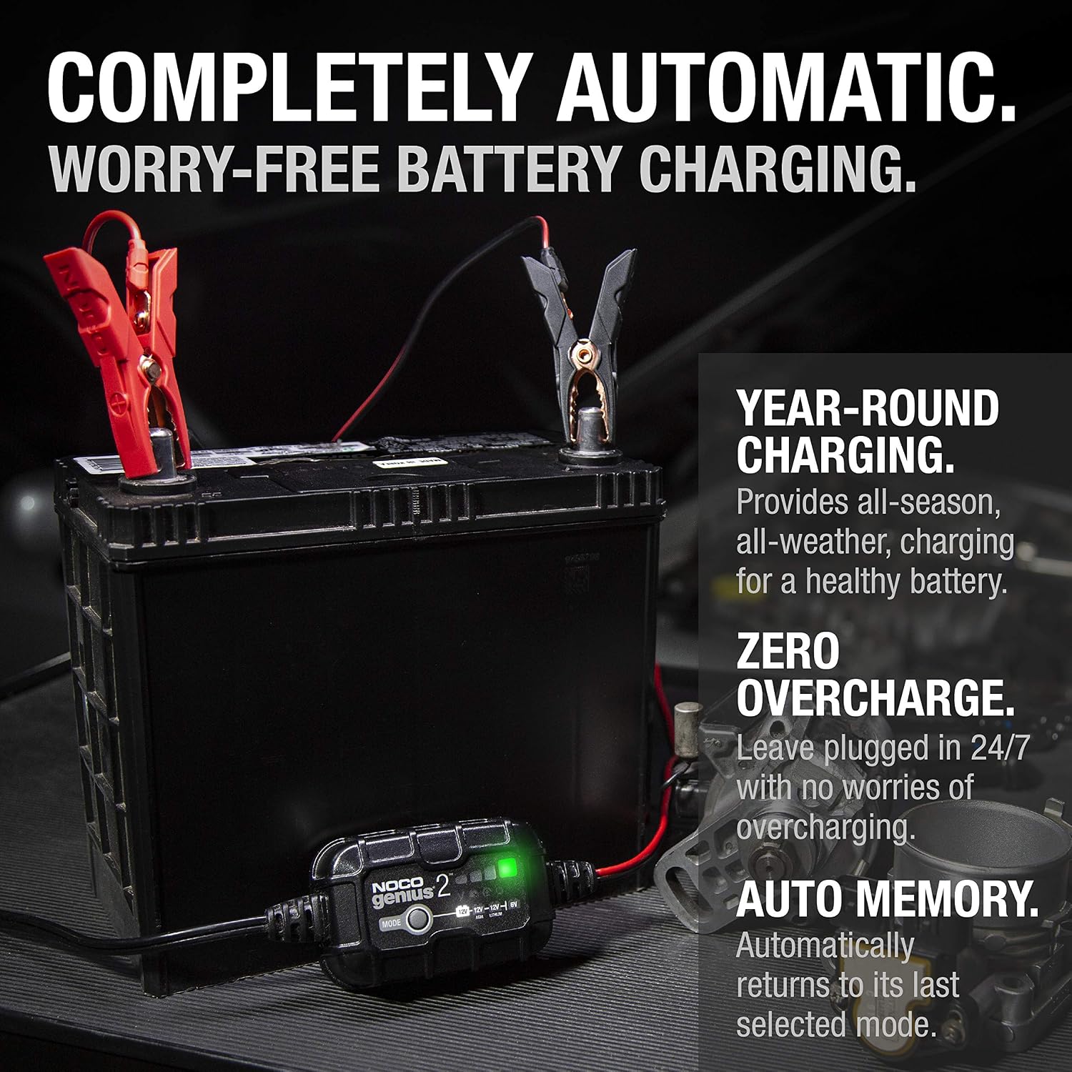 NOCO GENIUS2 2A 6/12V Smart Battery Charger, Trickle Charger & Maintainer | Overcharge Protection, Desulfator, Temperature Compensation, Force Mode, For Lead-Acid (Wet, Gel, AGM) & Lithium (LiFePO4) - Image 7