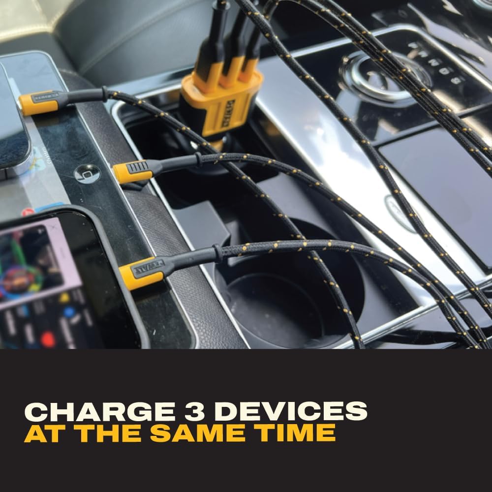 DEWALT 65W PD 3-Port Car Charger – USB-C PPS Fast Charging | Adapter for Laptops, Phones & Tablets, Dual USB-C + USB-A Ports, 65W Total Output for Efficient Type C + USB Multi-Device - Image 3