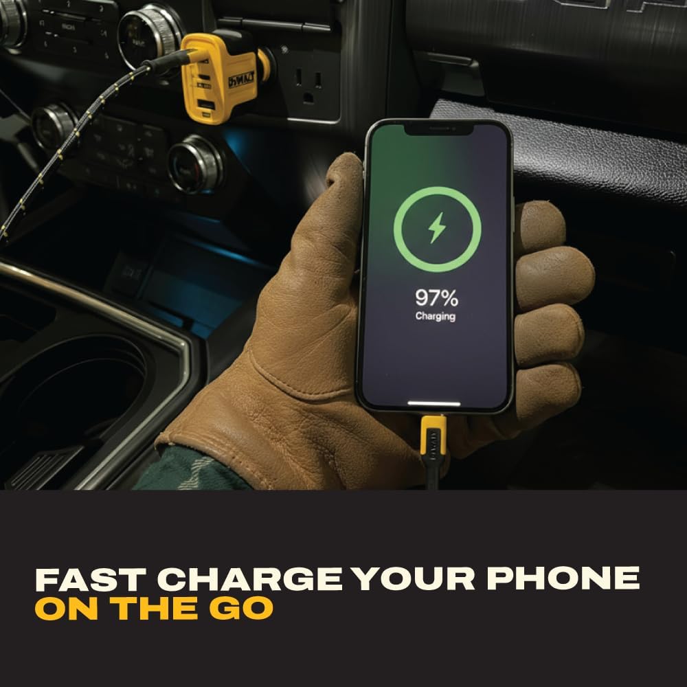 DEWALT 65W PD 3-Port Car Charger – USB-C PPS Fast Charging | Adapter for Laptops, Phones & Tablets, Dual USB-C + USB-A Ports, 65W Total Output for Efficient Type C + USB Multi-Device - Image 5