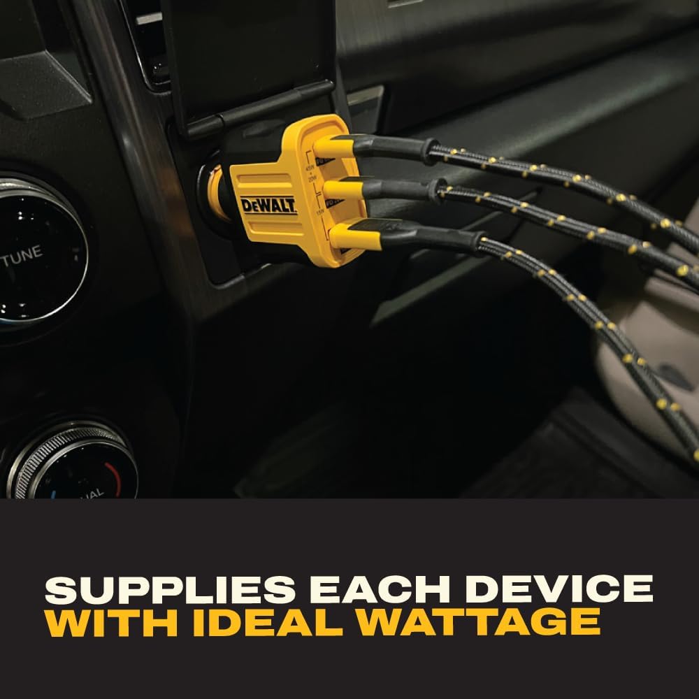 DEWALT 65W PD 3-Port Car Charger – USB-C PPS Fast Charging | Adapter for Laptops, Phones & Tablets, Dual USB-C + USB-A Ports, 65W Total Output for Efficient Type C + USB Multi-Device - Image 7