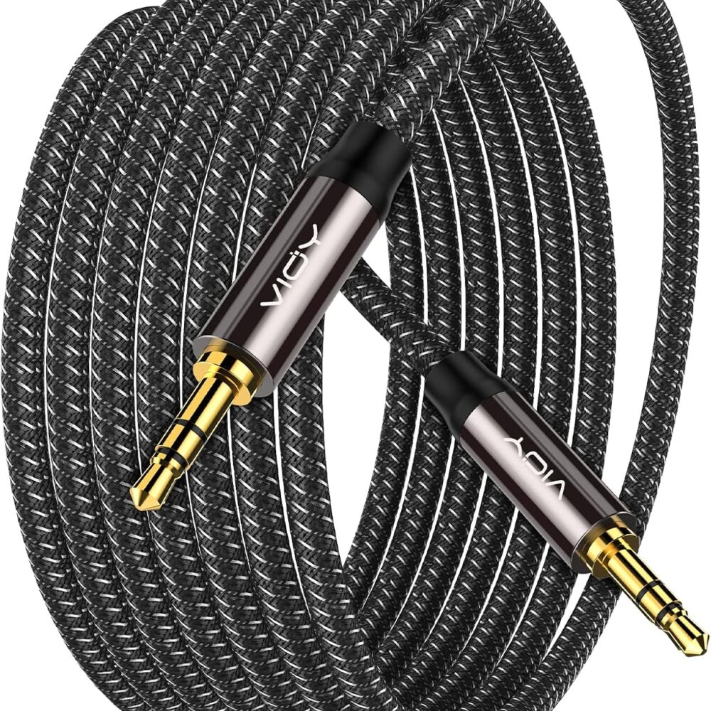 VIOY Aux Cord 20 FT, 3.5mm Male to Male Braided Auxiliary Audio Cable | Long Aux cord, 3.5mm TRS Jack, Hi-Fi lossless sound, Copper Shell, fits Headphone, Smartphone, Car Stereo, Speaker, Echo