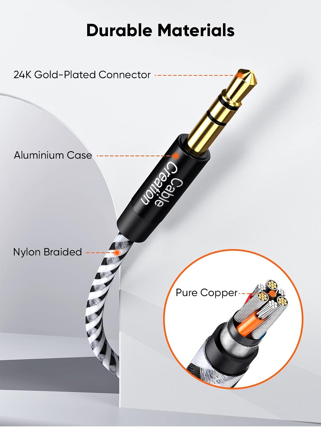 CableCreation 3.5mm Aux Cable 0.45meter(18inches), 1/8 Audio Auxiliary Cord | Short Male to Male Audio Cable Braided Hi-Fi Sound for Car, Speaker, Home Stereos, Smartphone - Image 9